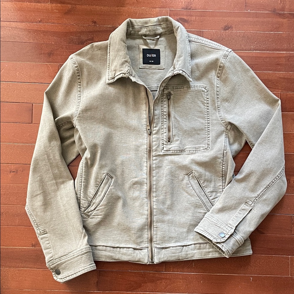 DUER Men’s Tan Olive Green Canvas Moto Zip Jacket
